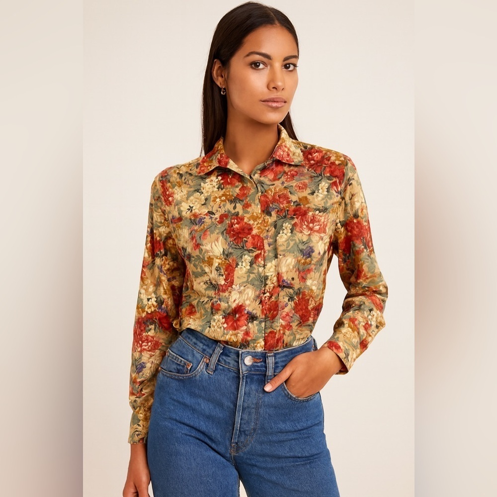 Orvis Floral Shirt S Made in USA Cotton Bold Garden Print Long Sleeve Button Up - Picture 10 of 10